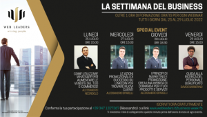 La settimana del business dal 25 luglio al 29 luglio, webinar gratuiti sul web marketing